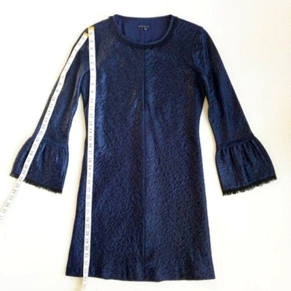 Theory Mailla Linden Matte Sheen Fringe Trim Wool Silk Long Sleeve Dress - Picture 9 of 11